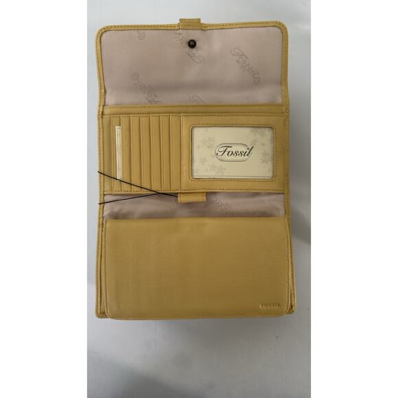 New Old Stock Vintage Fossil Yellow Bi Fold Checkbook Leather Yellow ID Wallet - Picture 3 of 9
